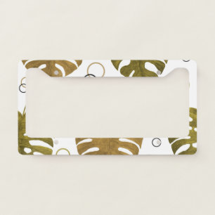 Tropical Gold: Monstera Leaf Watercolor License Plate Frame