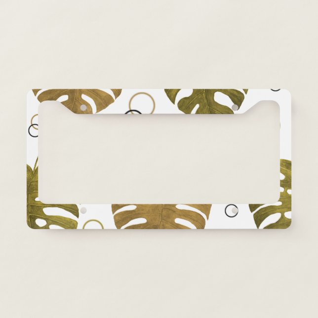 Tropical Gold: Monstera Leaf Watercolor License Plate Frame (Front)