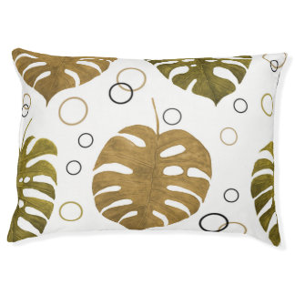 Tropical Gold: Monstera Leaf Watercolor Pet Bed
