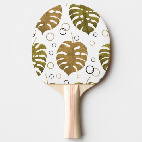 Tropical Gold Monstera Leaf Watercolor Ping Pong Paddle