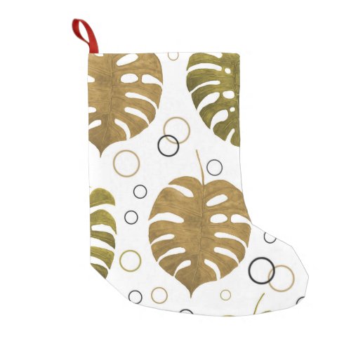 Tropical Gold Monstera Leaf Watercolor Small Christmas Stocking