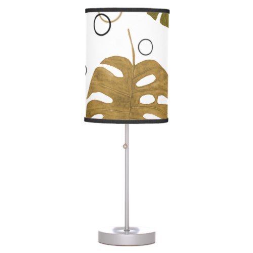 Tropical Gold Monstera Leaf Watercolor Table Lamp