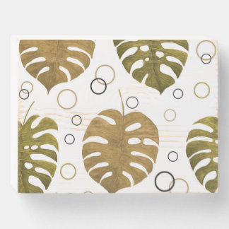 Tropical Gold: Monstera Leaf Watercolor Wooden Box Sign
