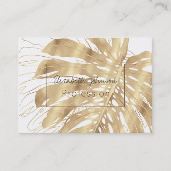 Tropical Gold Monstera Leaf White Design Business Card by Trendy_arT at Zazzle