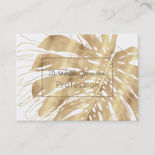 Tropical Gold Monstera Leaf White Design Business Card