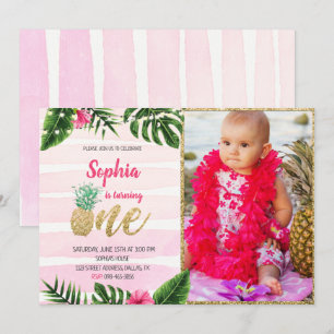 Tropical Gold One Birthday Invitation With Photo