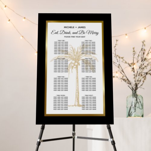 Tropical Gold Palm Custom Wedding Seating Chart Foam Board