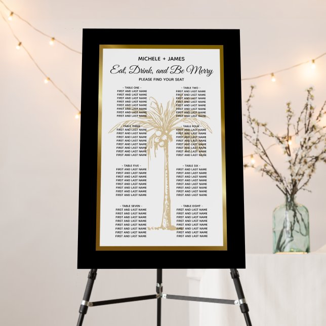Tropical Gold Palm Custom Wedding Seating Chart Foam Board (In Situ (Stand))