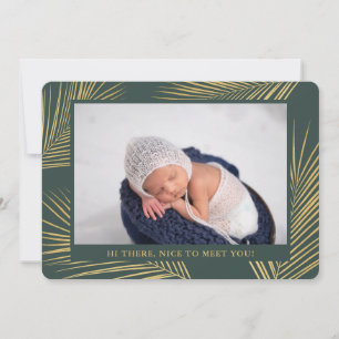 Tropical Gold Palm Dark Green Neutral Birth Announcement