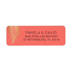 Tropical Gold Palm Frond on Coral Label