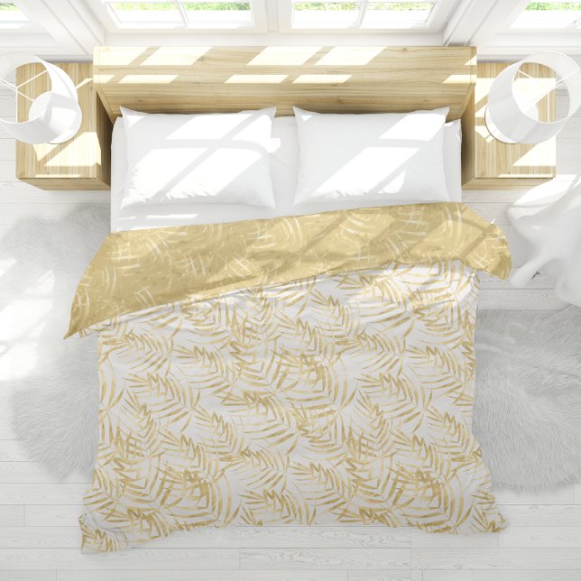 Tropical Gold Palm Leaf Duvet Cover (Pattern size shown may be a different based on the size duvet ordered.)
