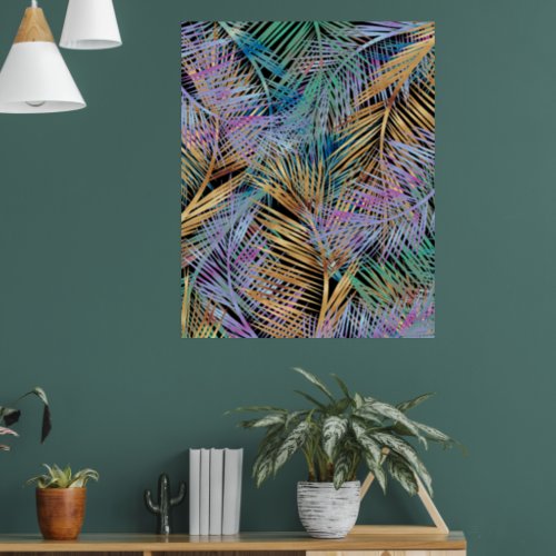 Tropical Gold Palm Leaves Colorful Black Design Poster