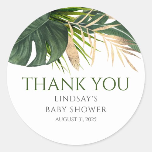 Tropical Gold Palm Leaves Exotic Thank You Classic Round Sticker