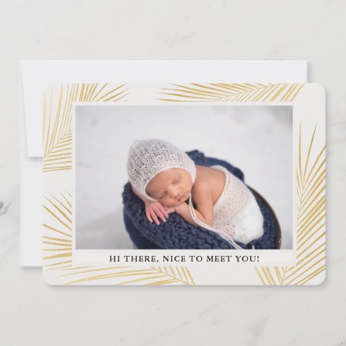 Tropical Gold Palm Neutral Birth Announcement Card