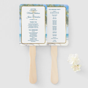 Tropical Gold Palm Tree Beach Photo Wedding Hand Fan