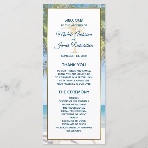 Tropical Gold Palm Tree Beach Photo Wedding Program