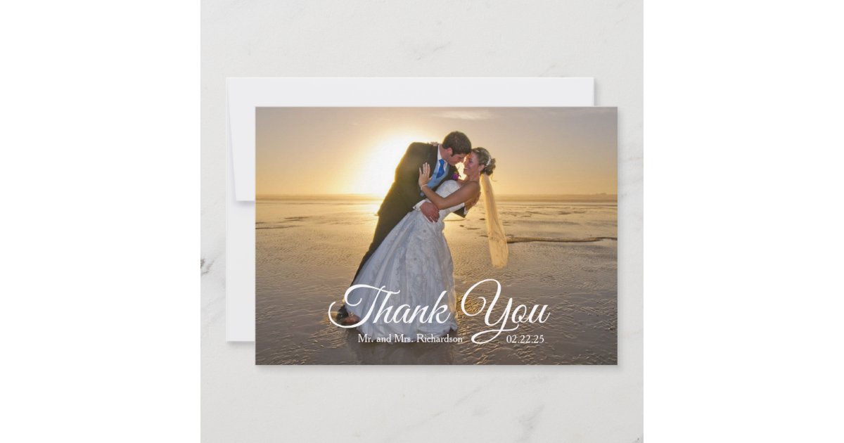 Tropical Gold Palm Tree Beach Wedding Photo Thank You Card | Zazzle