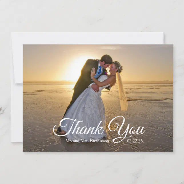Tropical Gold Palm Tree Beach Wedding Photo Thank You Card | Zazzle