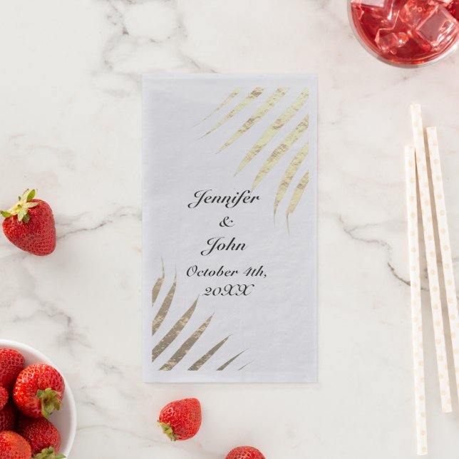 Tropical Gold Palm Tree Foliage Weddings Silver Paper Guest Towels (Insitu)