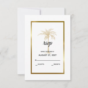 Tropical Gold Palm Tree Modern Wedding RSVP Card