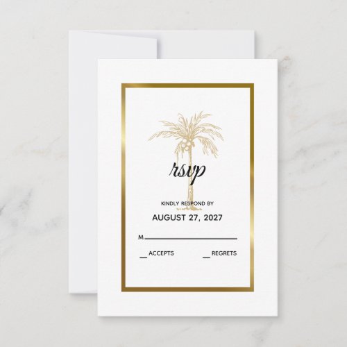 Tropical Gold Palm Tree Modern Wedding RSVP Card