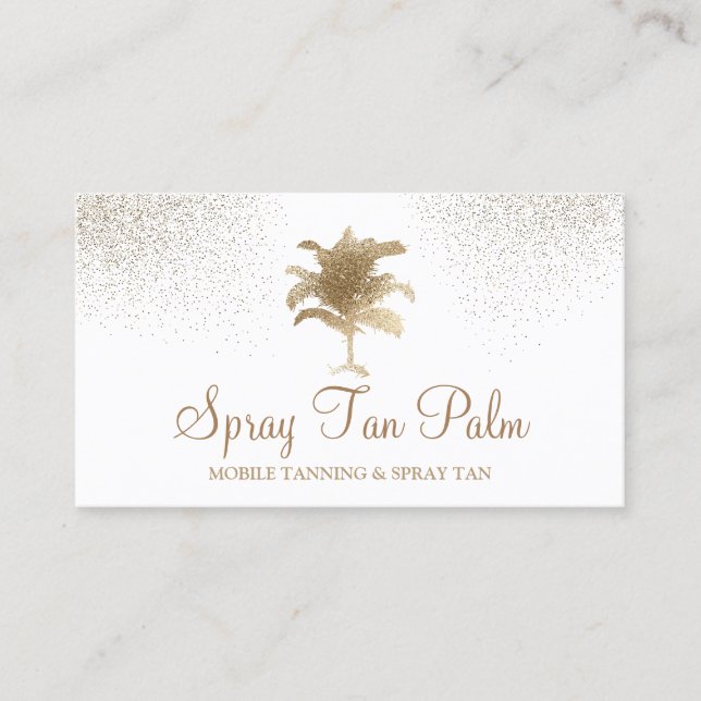 Tropical Gold Palm Tree Spray Tan Sparkle Business Card (Front)