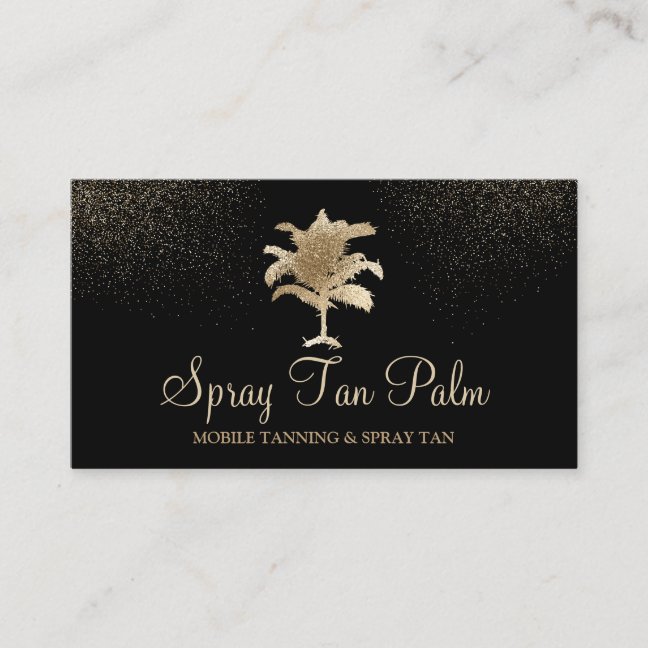 Tropical Gold Palm Tree Tan Spray Sparkling Business Card