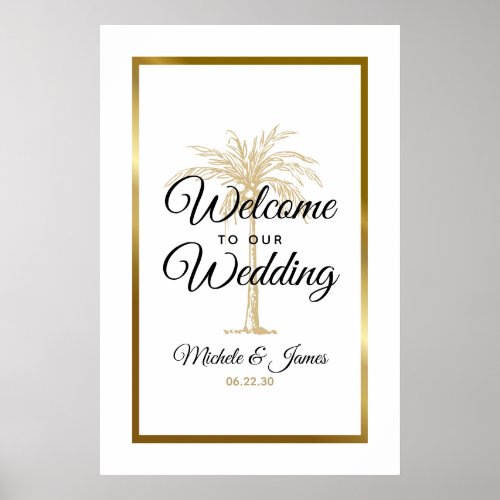 Tropical Gold Palm Tree Wedding Welcome Poster