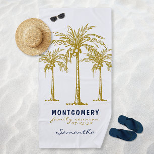 Tropical Gold Palm Trees Custom Family Reunion Beach Towel