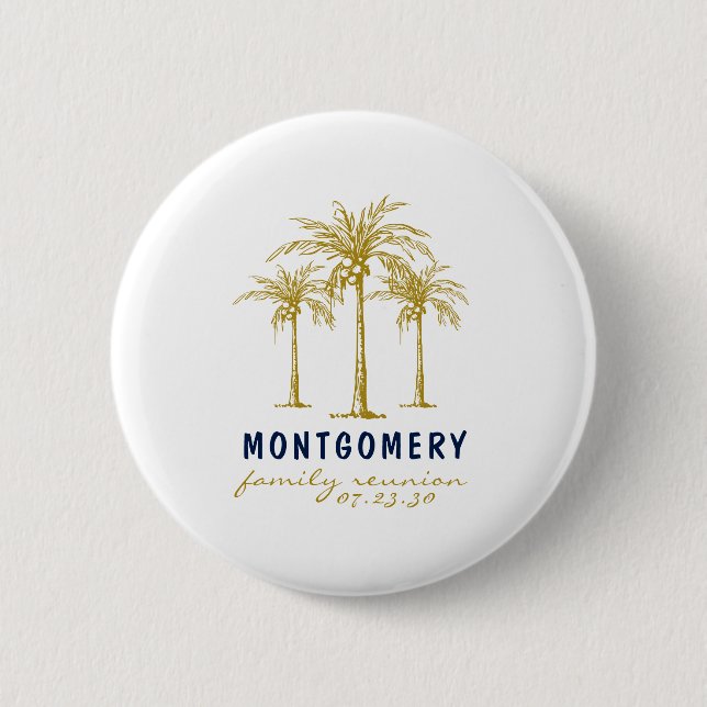 Tropical Gold Palm Trees Custom Family Reunion Button (Front)