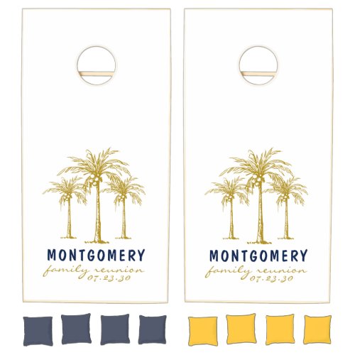 Tropical Gold Palm Trees Custom Family Reunion Cornhole Set