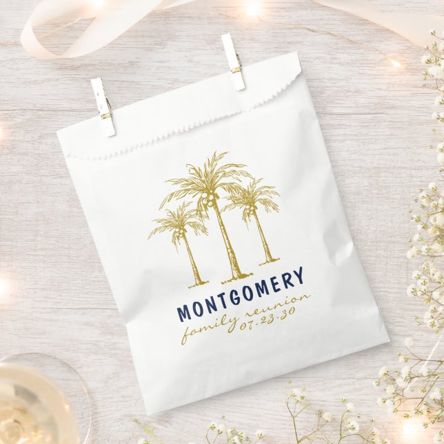 Tropical Gold Palm Trees Custom Family Reunion Favor Bag (Clipped)