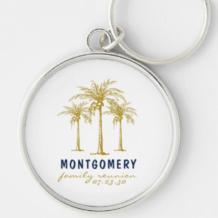 Tropical Gold Palm Trees Custom Family Reunion Keychain