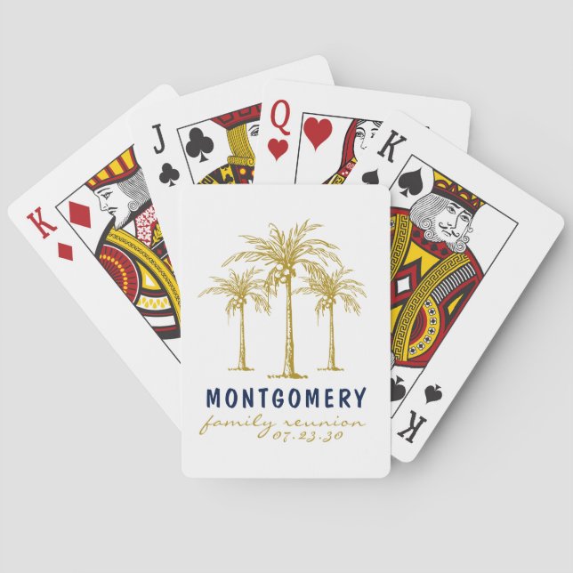 Tropical Gold Palm Trees Custom Family Reunion Poker Cards (Back)