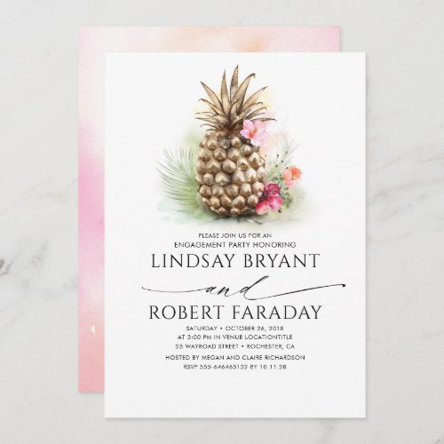 Tropical Gold Pineapple Beach Engagement Party Invitation