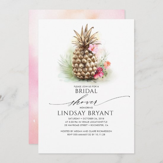 Tropical Gold Pineapple Beach Floral Bridal Shower Invitation