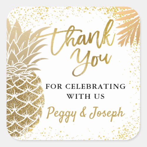 Tropical Gold Pineapple Beach Party Thank You Square Sticker