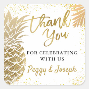Tropical Gold Pineapple Beach Party Thank You Square Sticker