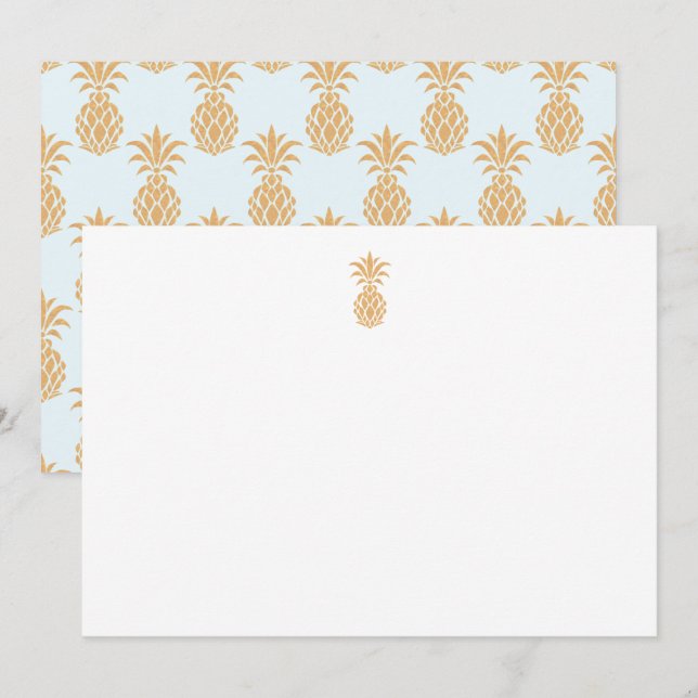 Tropical Gold Pineapple Blue  Thank You Card (Front/Back)