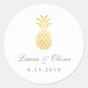 Tropical gold pineapple classic round sticker