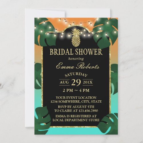 Tropical Gold Pineapple Elegant Luau Bridal Shower Invitation