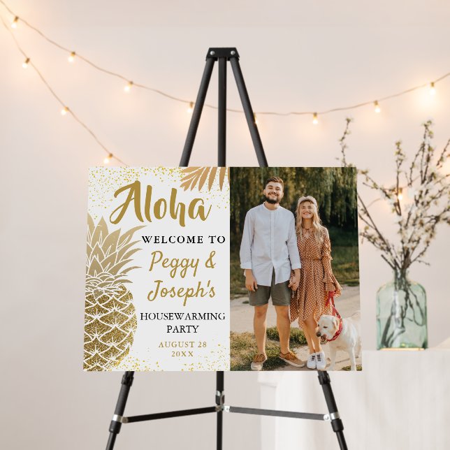 Tropical Gold Pineapple Housewarming Party Photo Foam Board (In Situ (Stand))