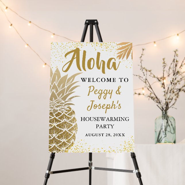 Tropical Gold Pineapple Housewarming Party Welcome Foam Board (In Situ (Stand))