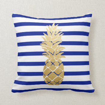 Tropical Gold Pineapple Navy Blue Stripes Pattern Throw Pillow by ohwhynotpillows at Zazzle