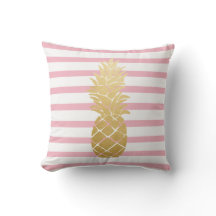Tropical Gold Pineapple | Pink Stripes Pattern