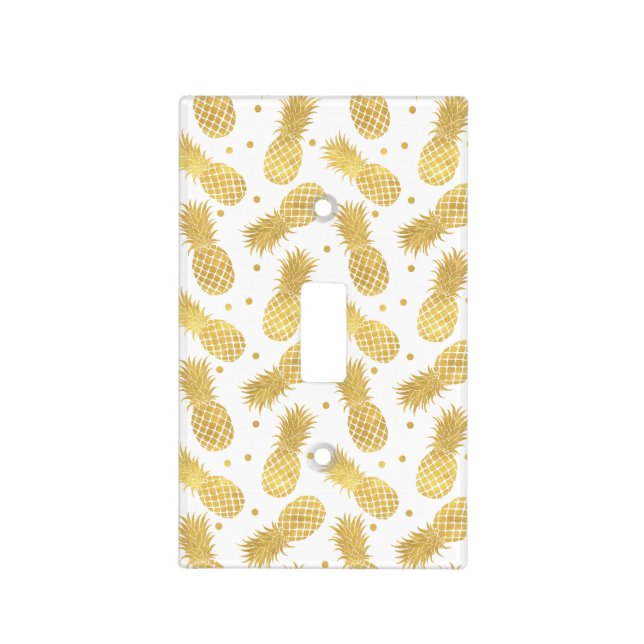Tropical Gold Pineapples and Confetti Dots Light Switch Cover (Front)