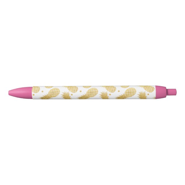 Tropical Gold Pineapples and Confetti Dots Pen (Front)