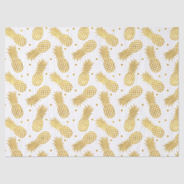 Tropical Gold Pineapples and Confetti Dots Tissue Paper (Front)