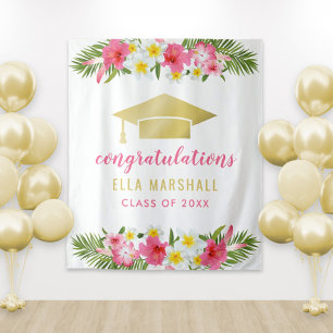 Tropical Gold Pink Congratulations Grad Backdrop