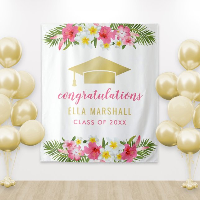 Tropical Gold Pink Congratulations Grad Backdrop (Creator Uploaded)